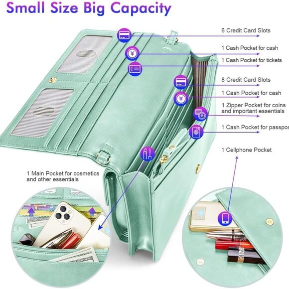 Small Crossbody Bag Women Mini Cell Phone Purse RFID Card Holder Green - Picture 3 of 6